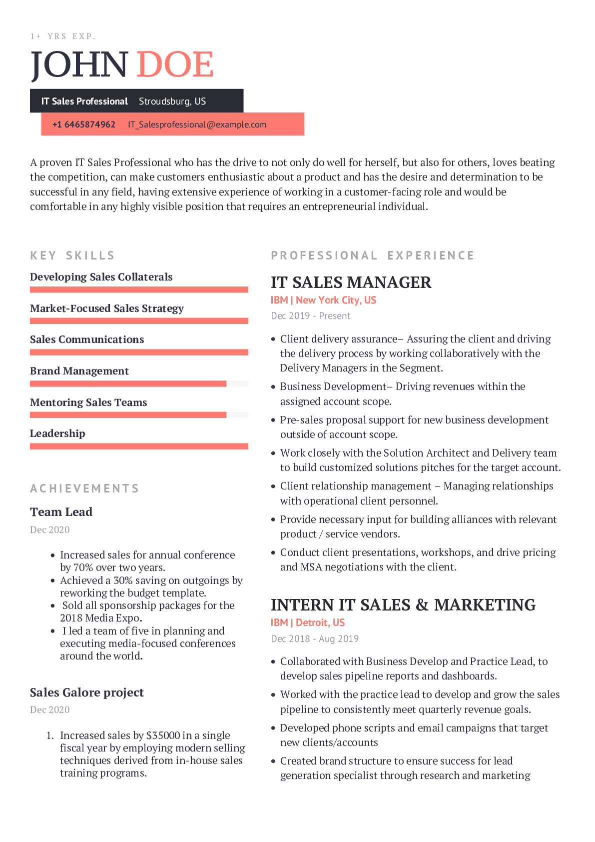 IT Sales Professional Resume Example With Content Sample CraftmyCV