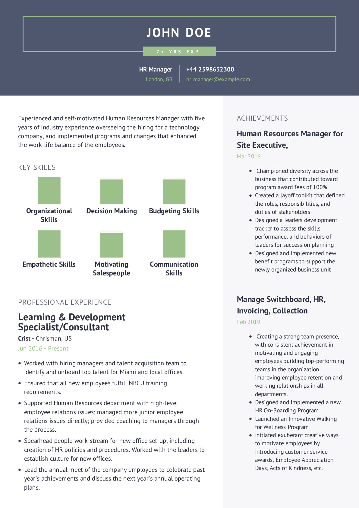 HR Manager Resume Template With Ready Content For 2020