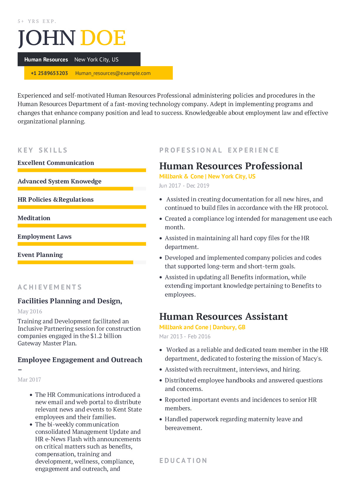 Human Resources Professional Resume Example With Content Sample CraftmyCV