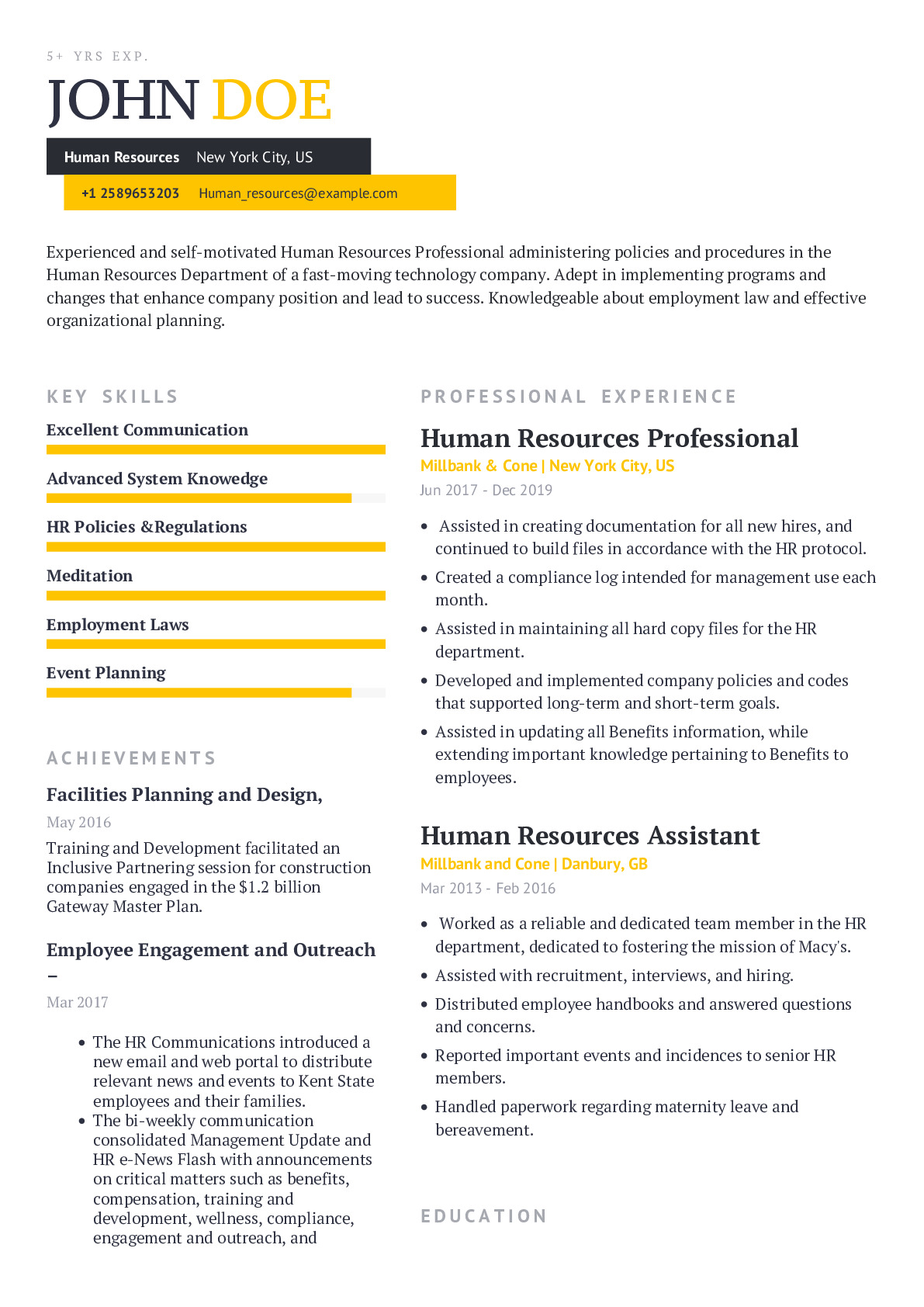 hr resume professional summary examples