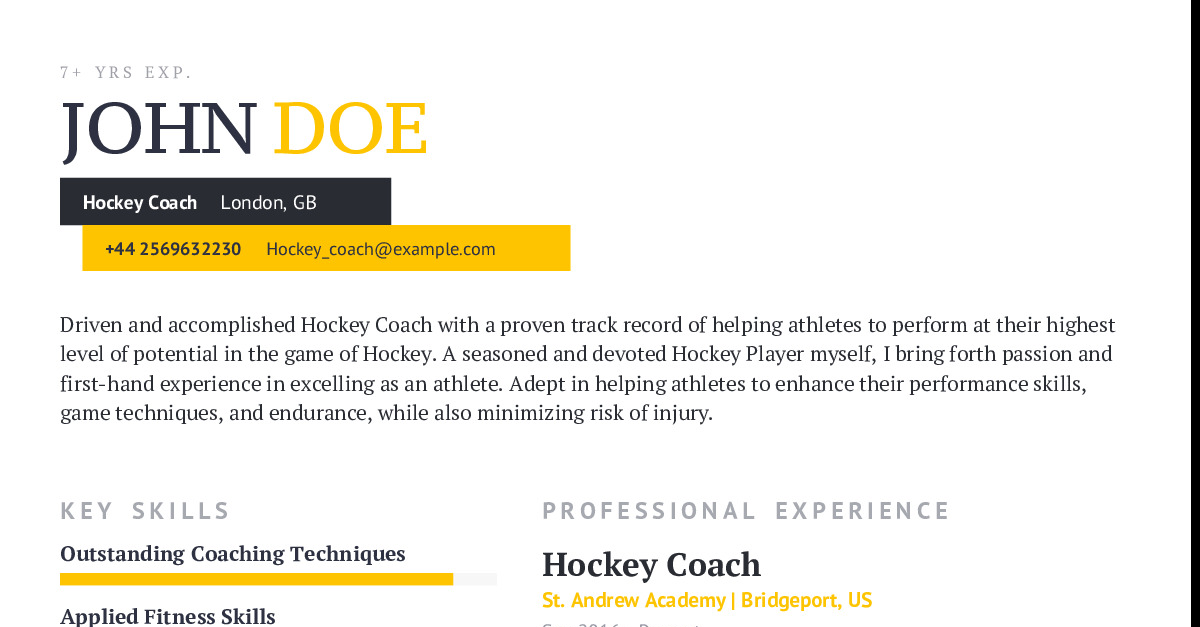 Hockey Coach Resume Example With Content Sample CraftmyCV
