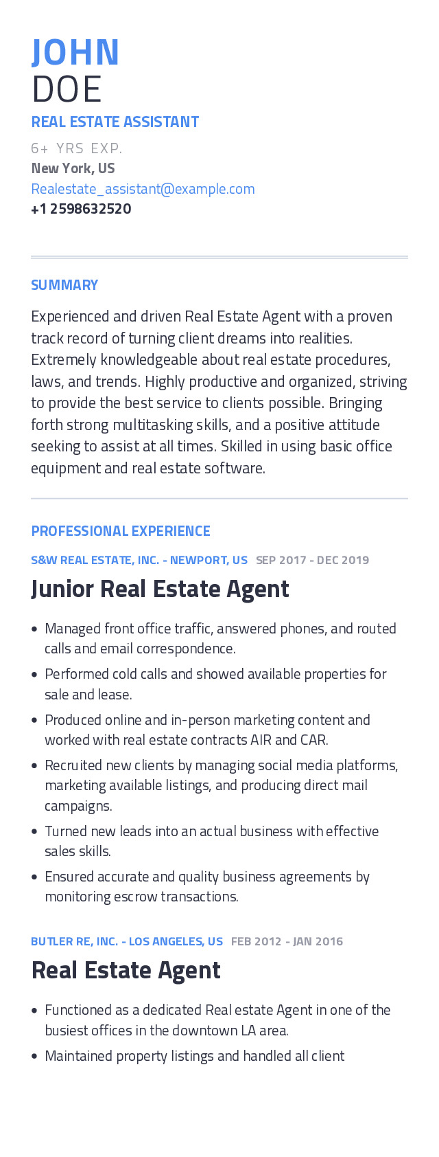 real estate assistant job description for resume
