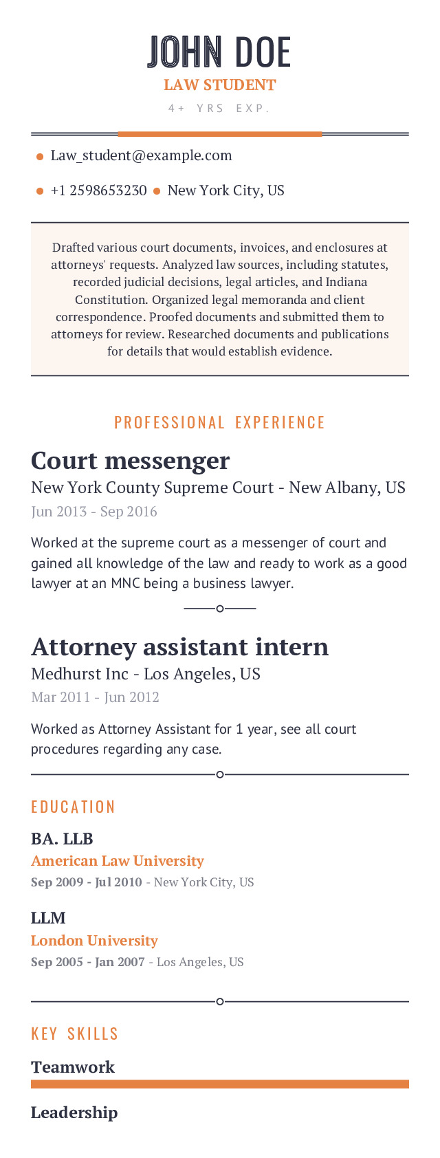 resume template law student