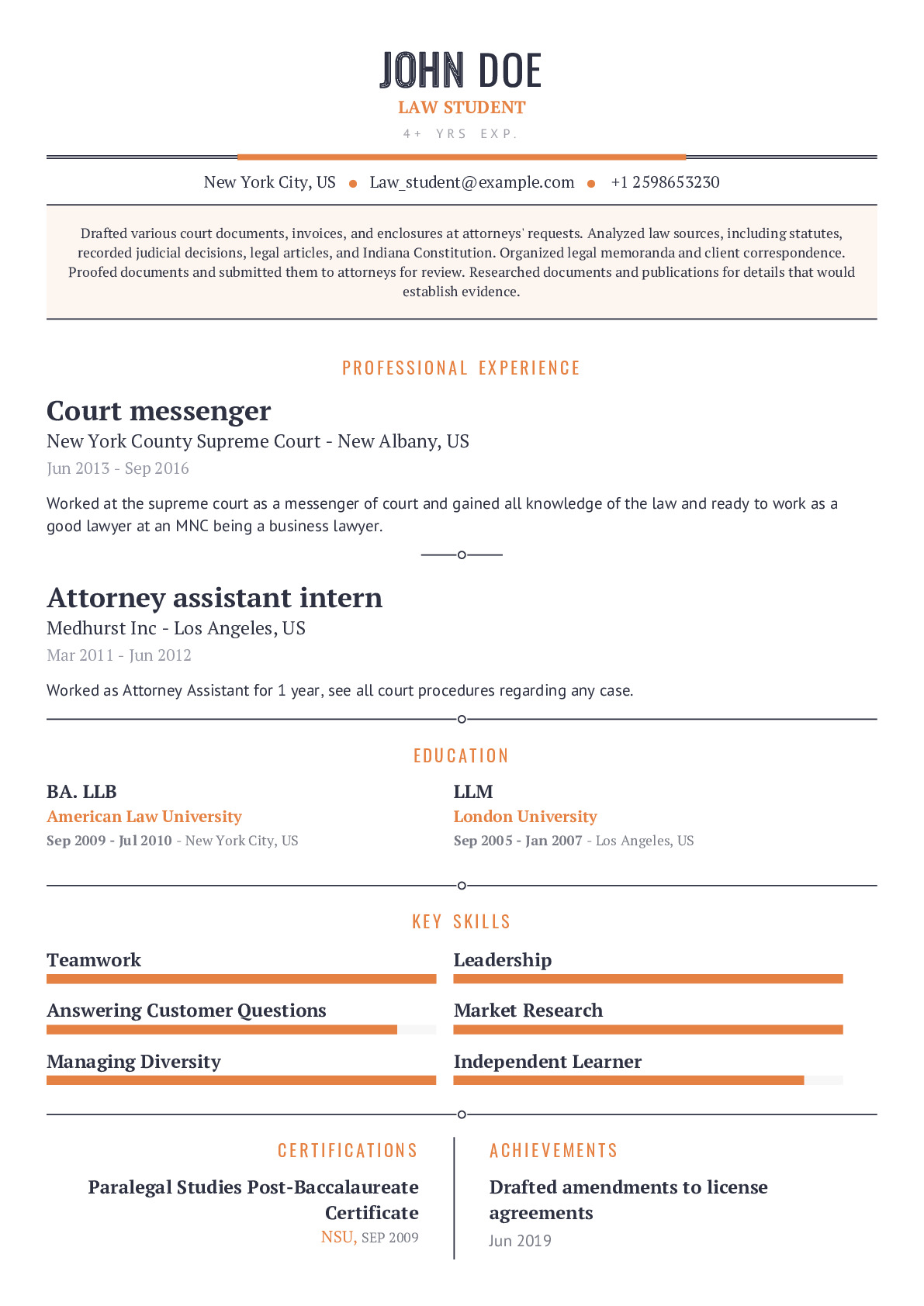 Best Resume Format For Law Students / Sample student resume / What you