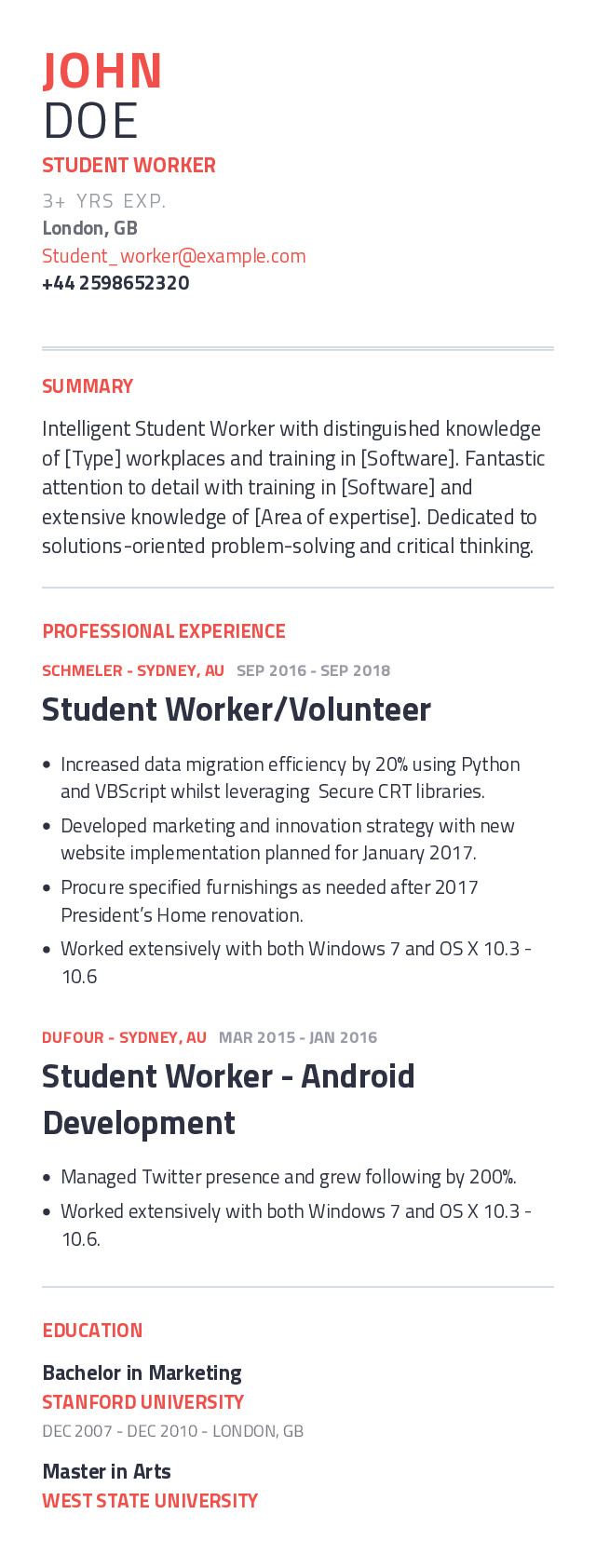 Mobile Resume Example