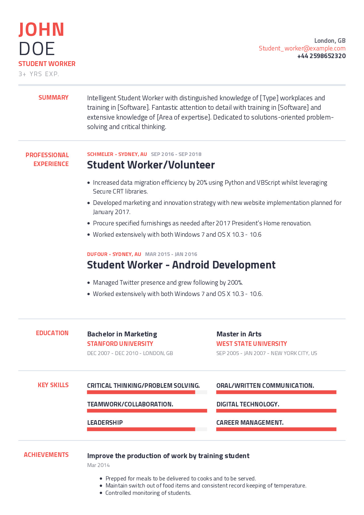 Student Worker Resume Example With Content Sample CraftmyCV