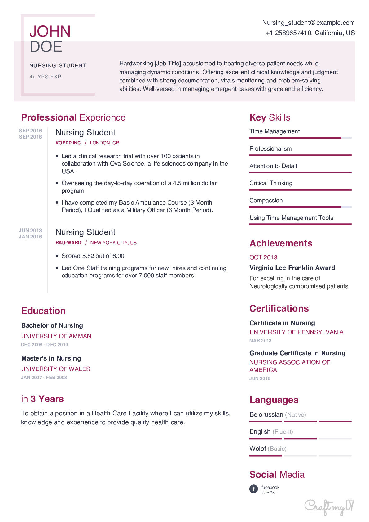 free nursing student resume template