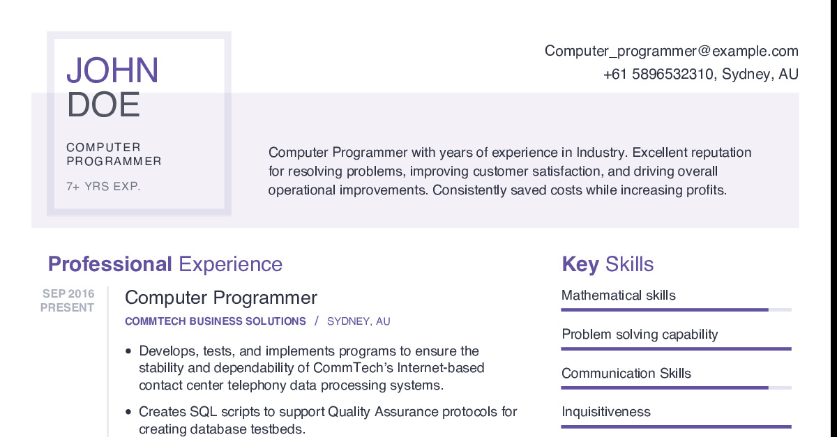 writing resume for computer programmer