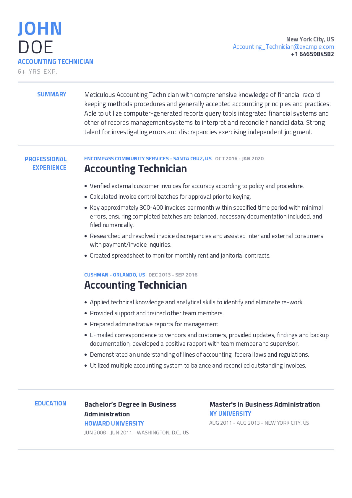 Accounting Technician Resume Example With Content Sample CraftmyCV