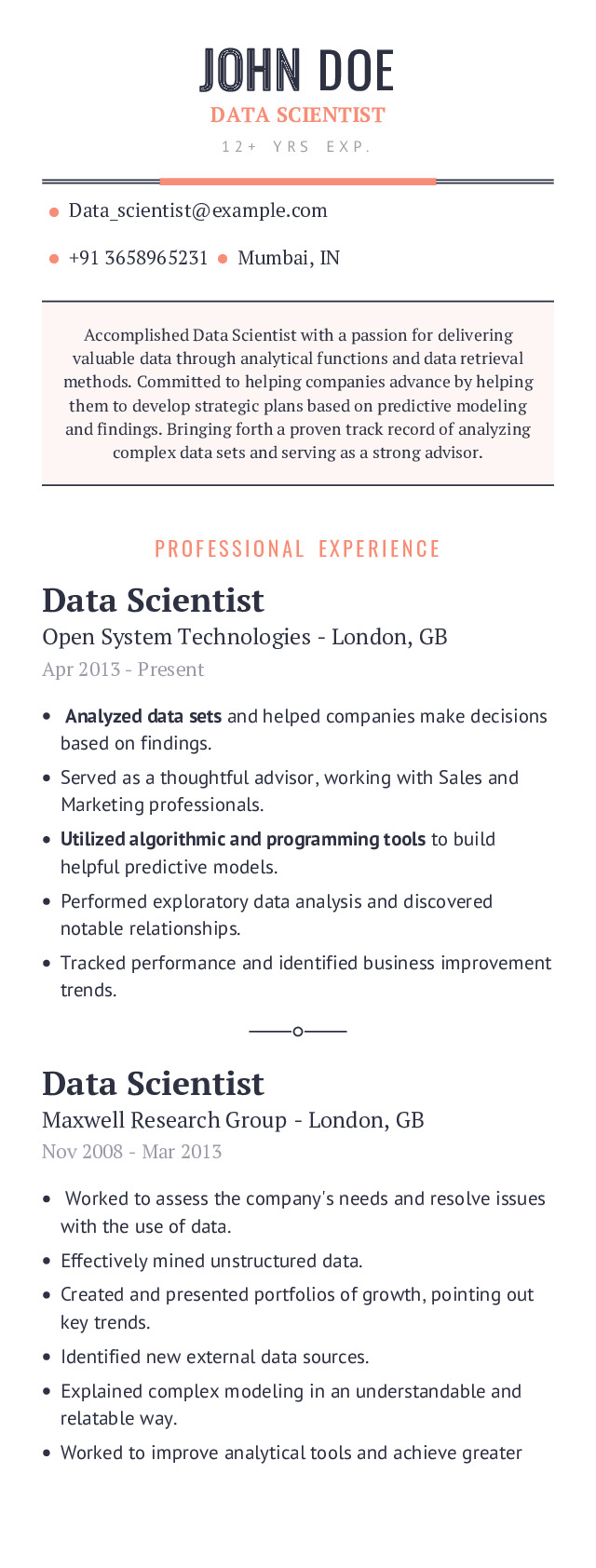 Data Scientist Mobile Resume Example