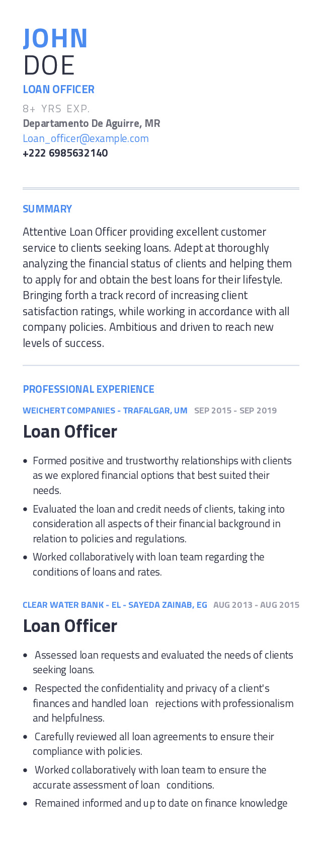 Loan Officer Resume Example With Content Sample CraftmyCV