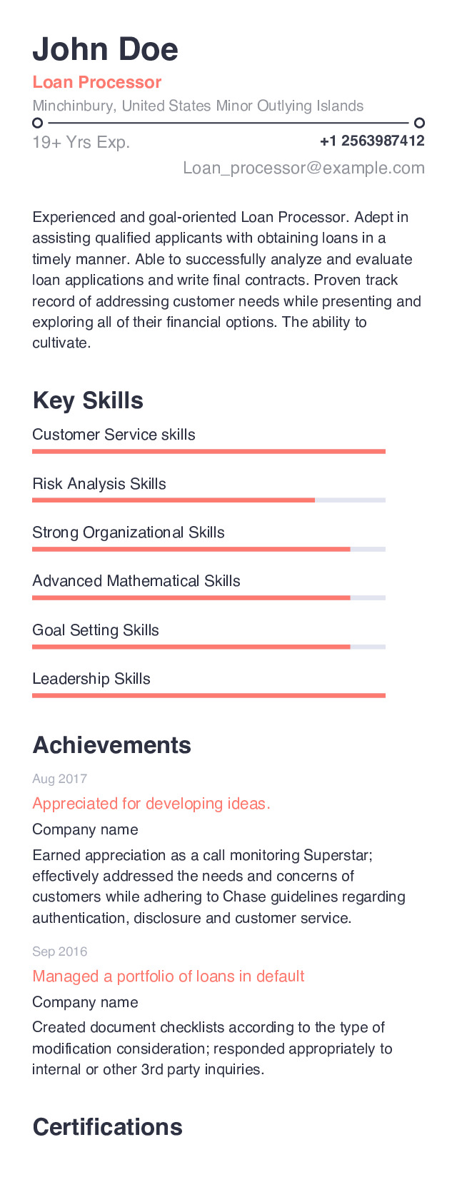 Loan Processor Mobile Resume Example