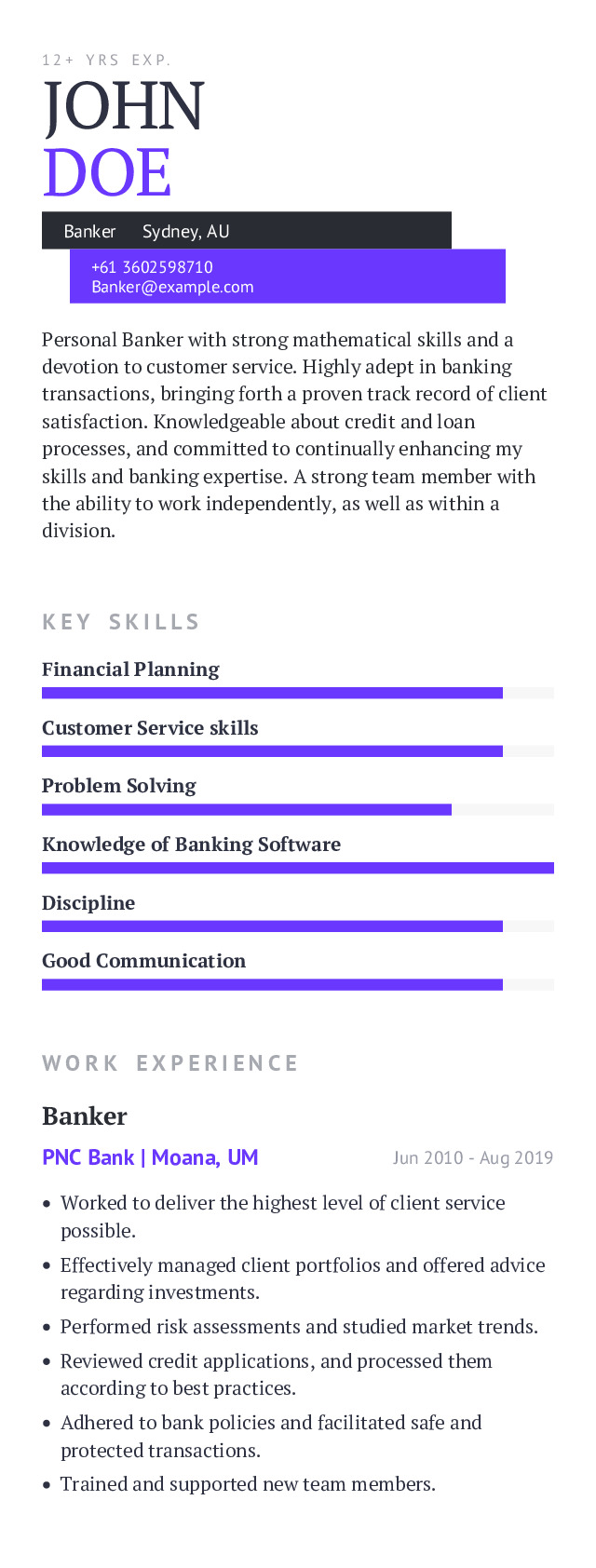 Banker Mobile Resume Example