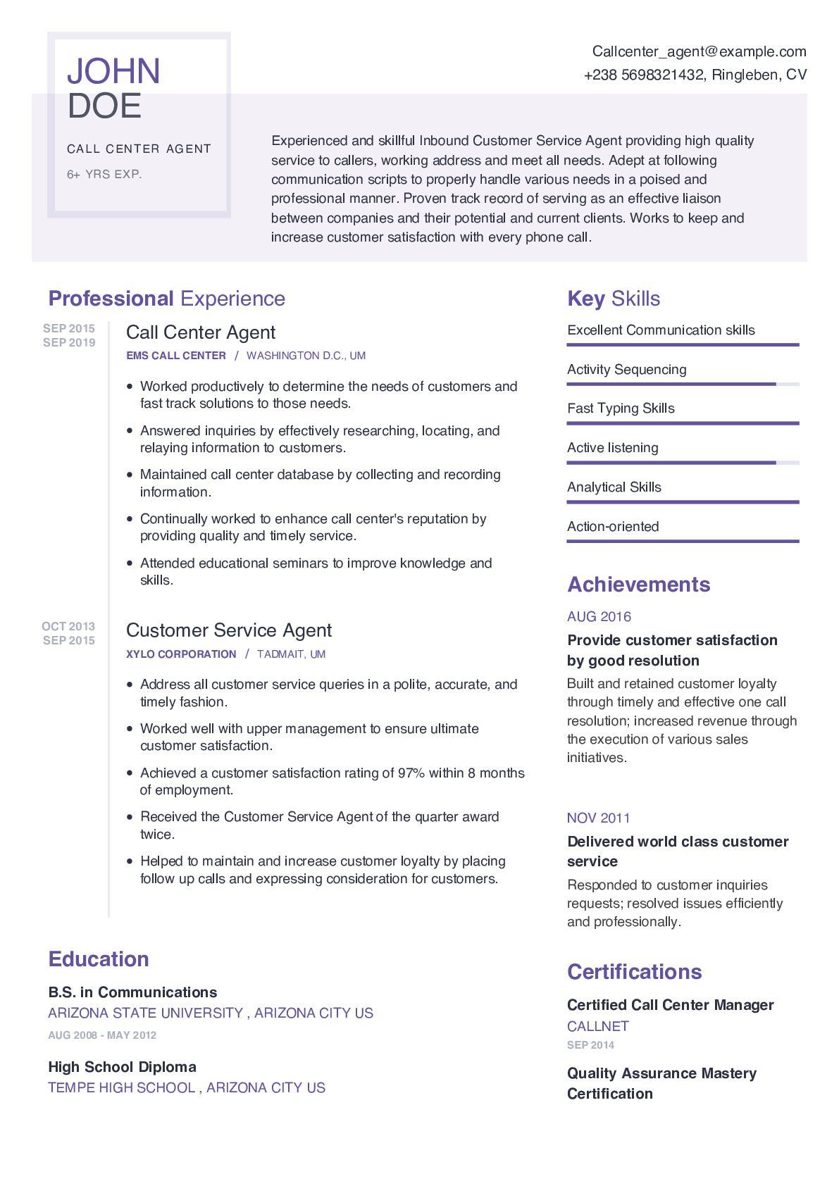 call-center-agent-resume-example-with-content-sample-craftmycv