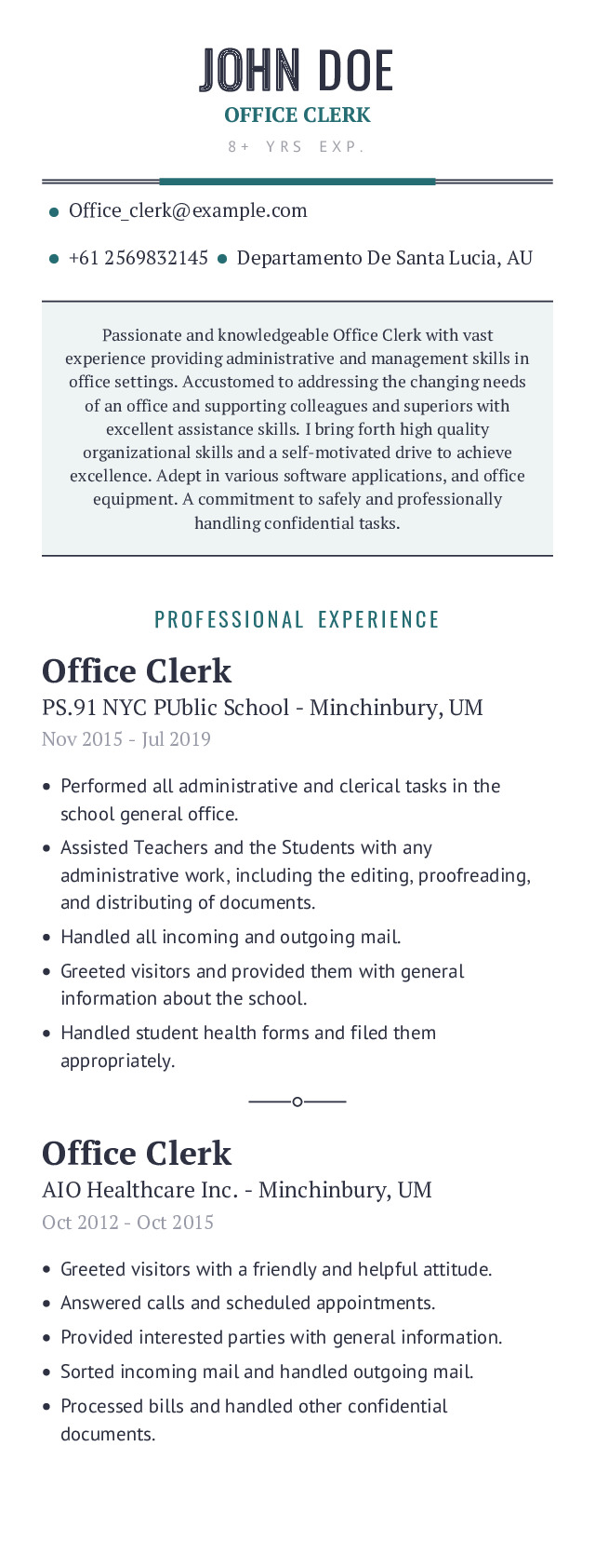 resume objective examples clerical