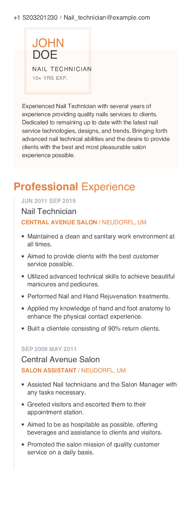 Nail Technician Resume Example With Content Sample | CraftmyCV