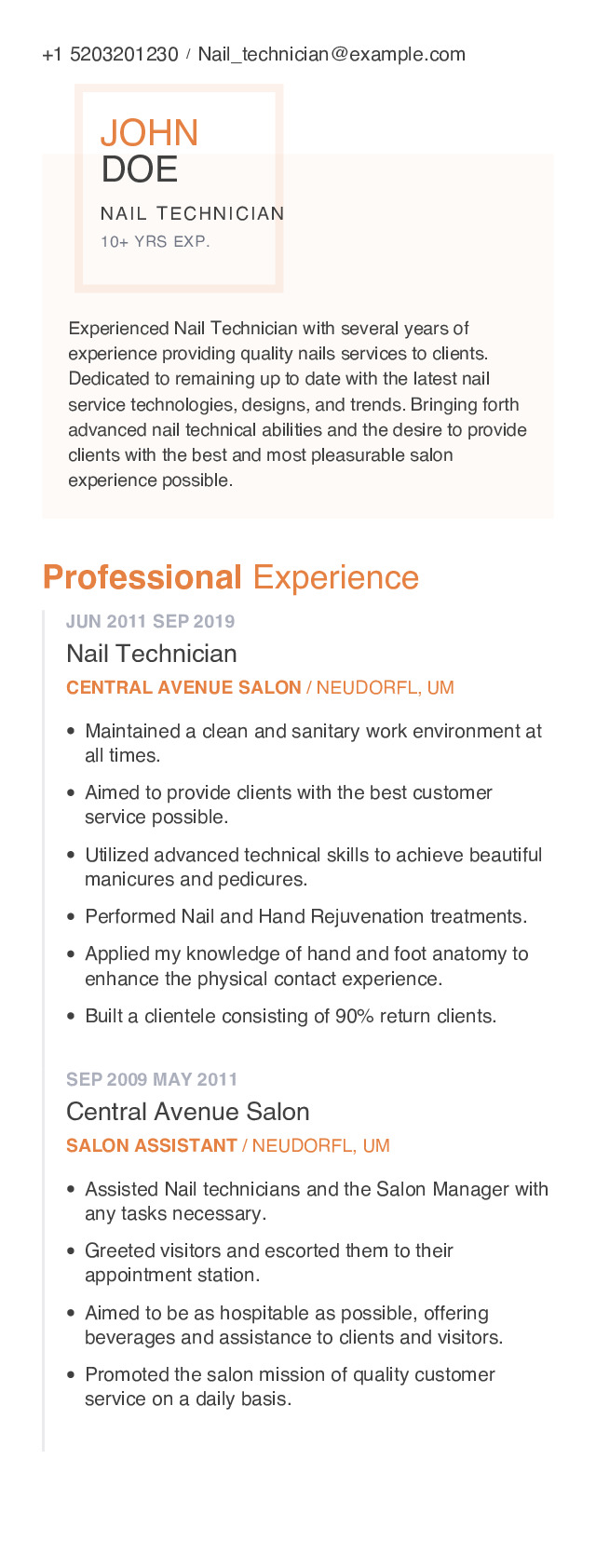 Nail Technician Resume Example With Content Sample CraftmyCV