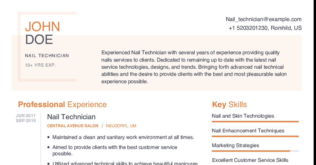 Nail Technician Resume Example With Content Sample 