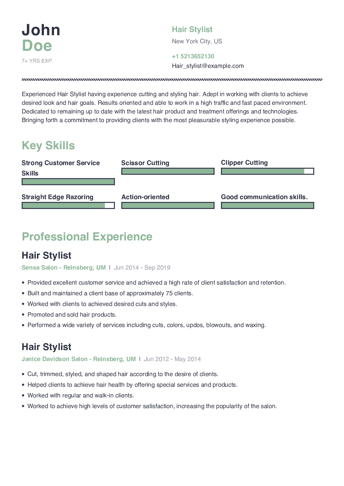 Hair Stylist Resume Example With Content Sample | CraftmyCV