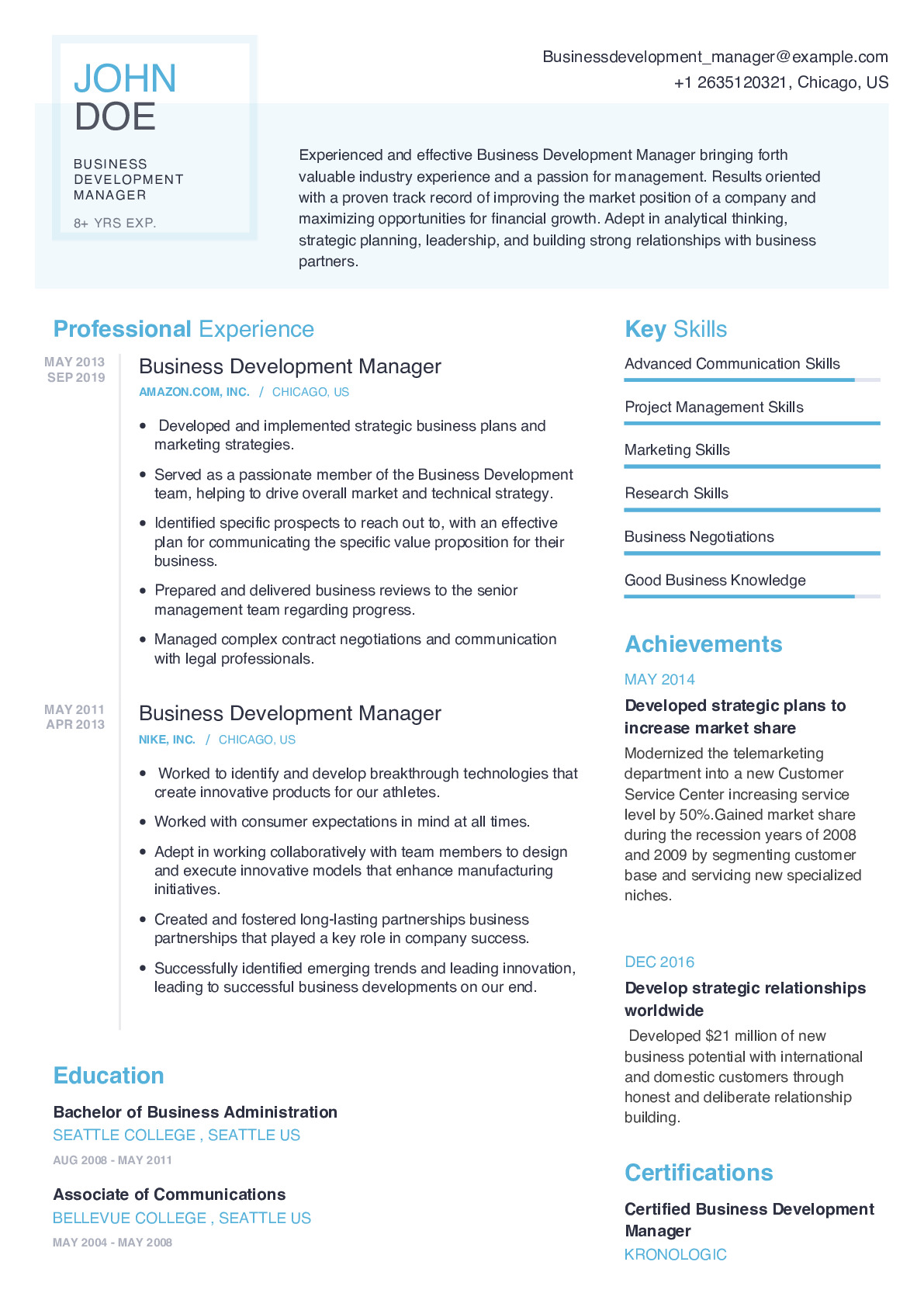 business development manager resume sample india