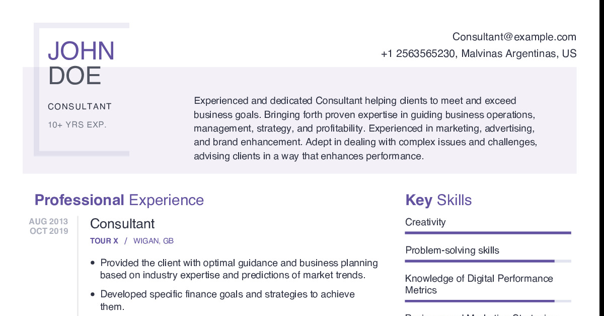 Consultant Resume Example With Content Sample | CraftmyCV
