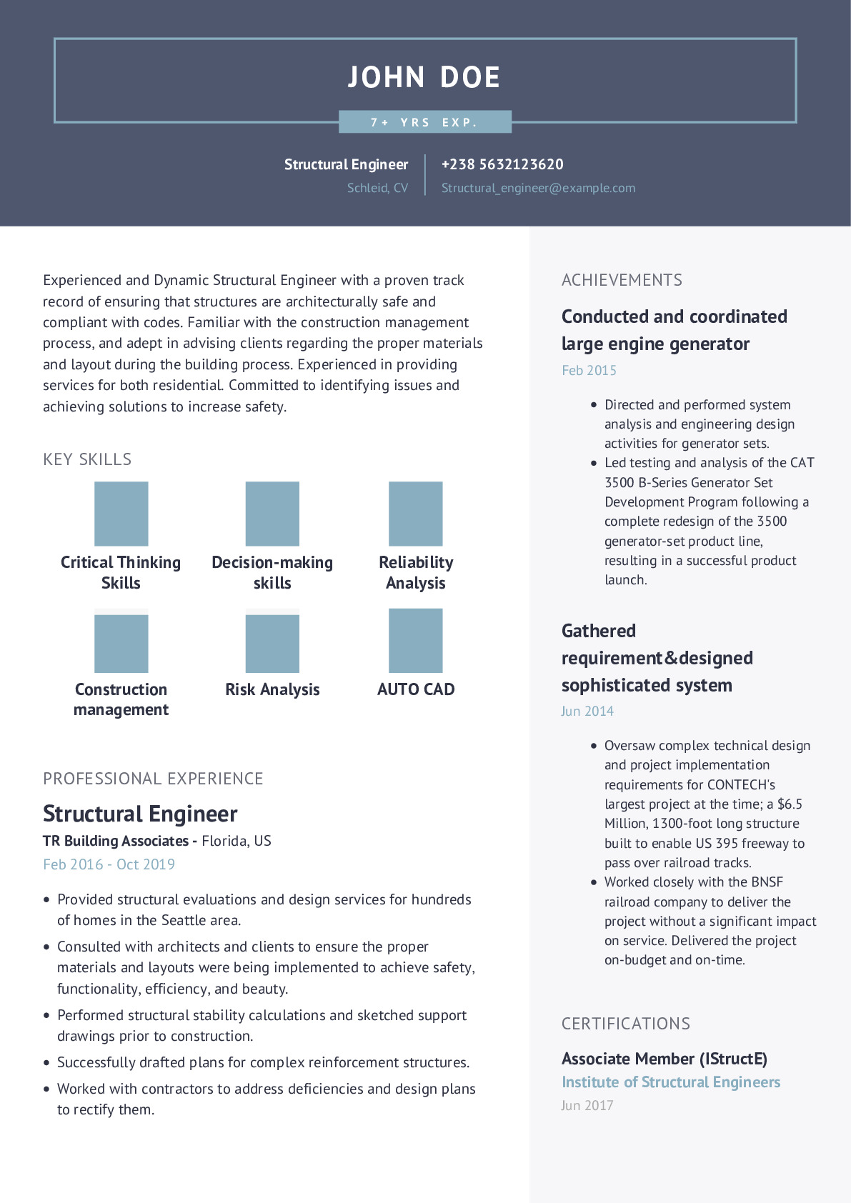 Structural Engineer Resume Example With Content Sample CraftmyCV